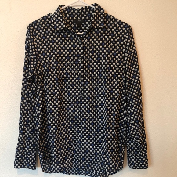 J.Crew from 5 button blouse size 6 Navy and White Patterned long sleeve - Picture 1 of 5